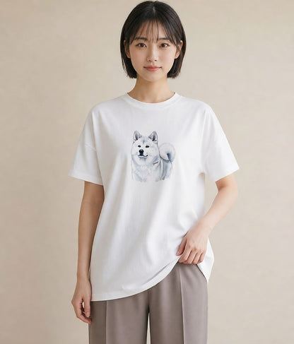 半袖Tシャツ レディース 秋田犬 犬 いぬ イラスト ニュアンス 春コーデ 姉妹 白T YMAZO