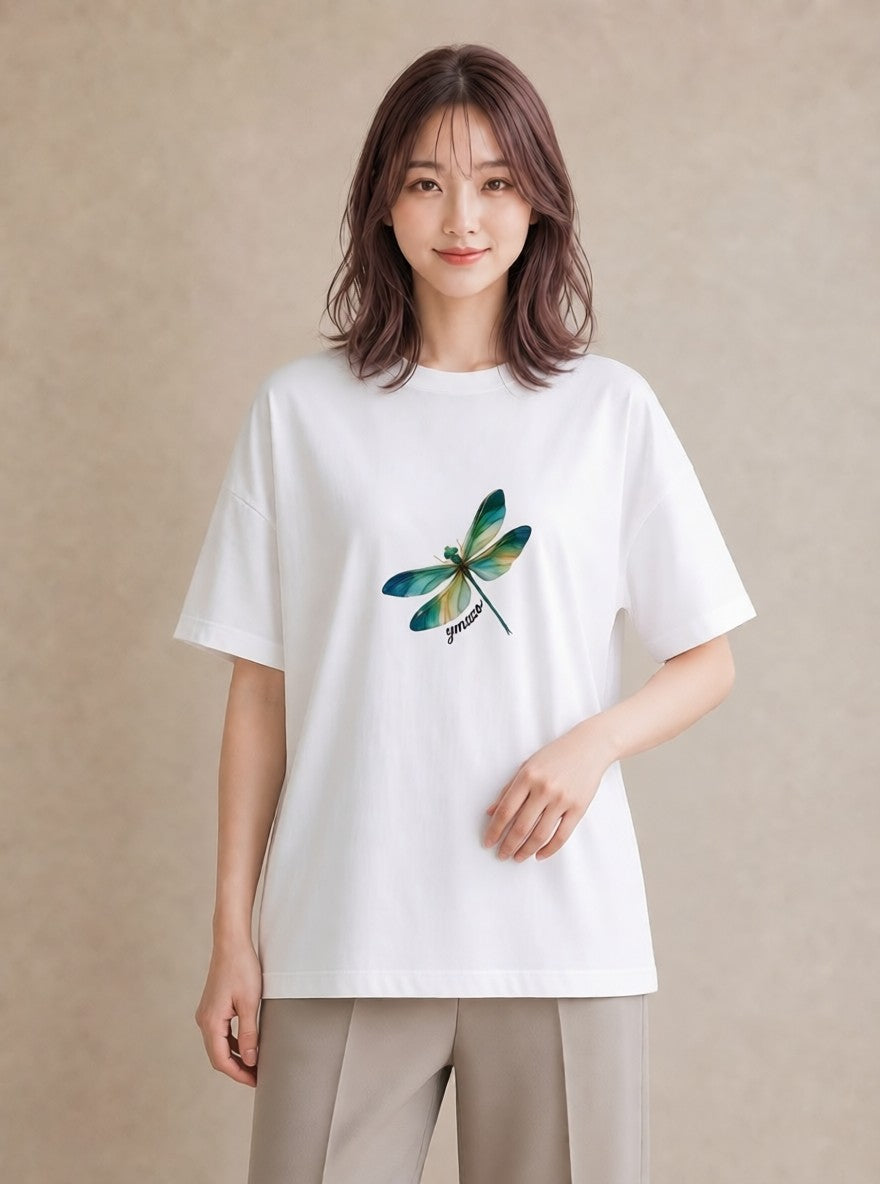 プリントTシャツ レディース ホタル 昆虫 虫 イラスト 休日 ペアコーデ 白T YMAZO