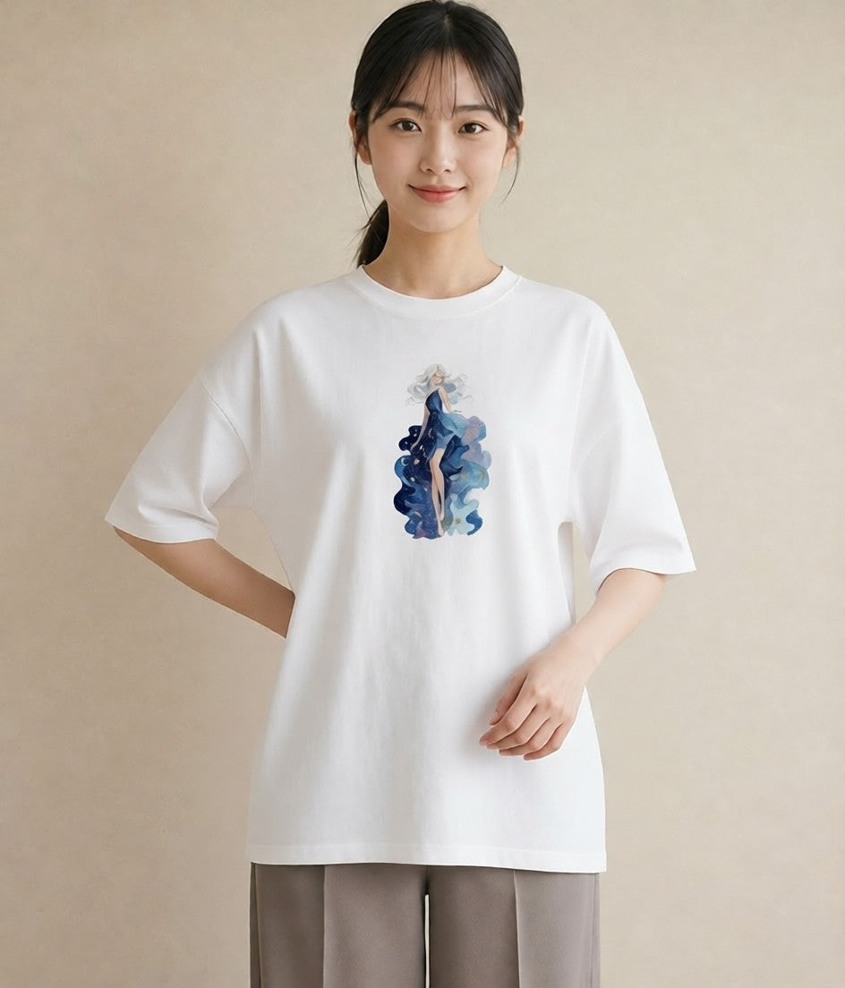 グラフィックTシャツ レディース 乙女座 星空 宇宙 イラスト きれいめカジュアル 春服 ミセス 白T YMAZO