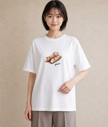 Tシャツ レディース パン 食べ物 フード イラスト きれいめカジュアル デート 帰省 白T YMAZO