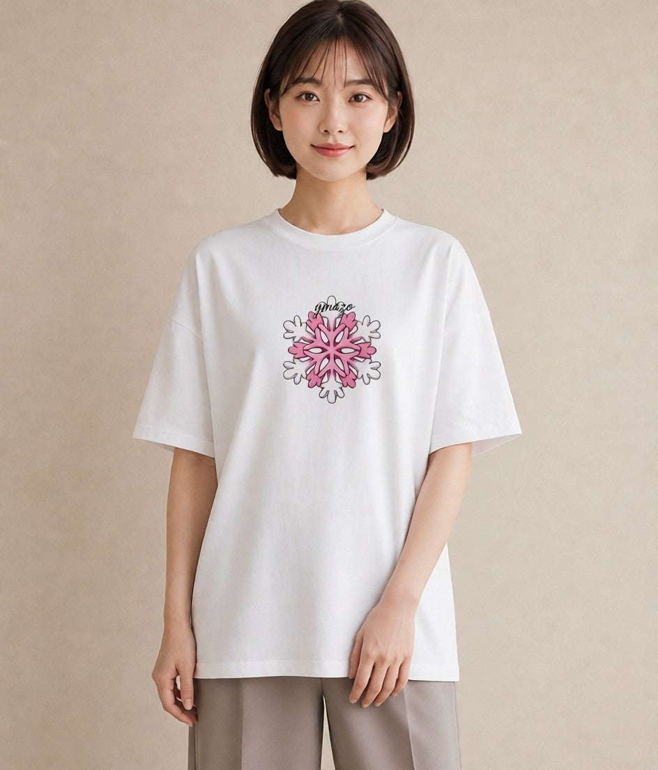 半袖Tシャツ レディース 雪の結晶 星空 宇宙 イラスト 淡色 お出かけ 普段着 白T YMAZO