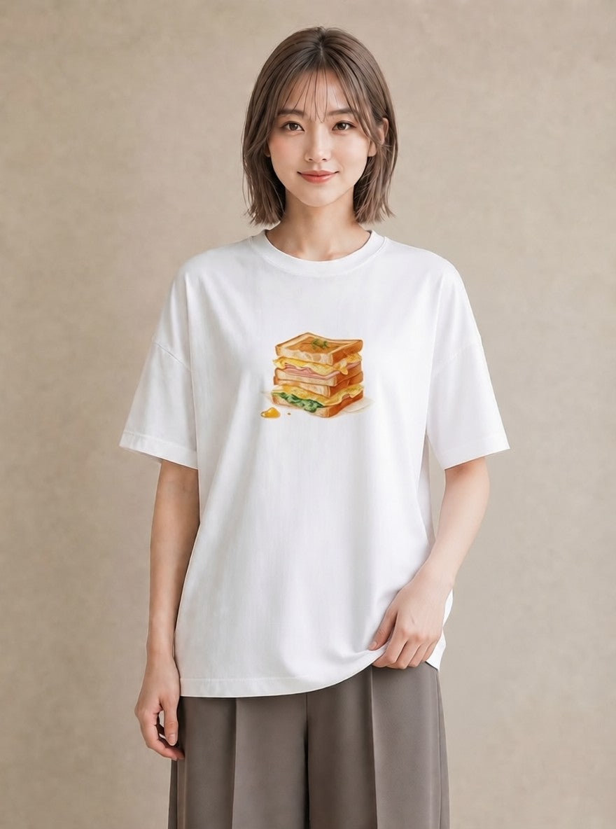 プリントTシャツ レディース たまご 食べ物 フード イラスト ユニーク 夏コーデ 通学 白T YMAZO