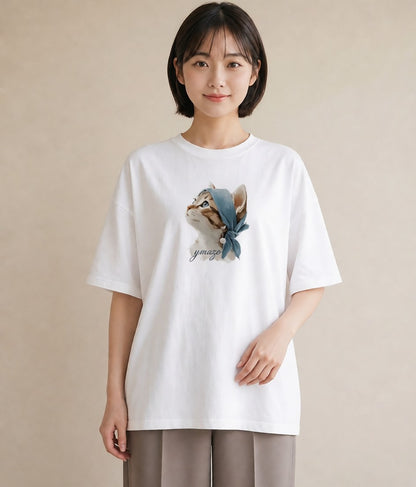 デザインTシャツ レディース 猫好き 猫 ねこ イラスト 旅行コーデ 自分用 ルームウェア 白T YMAZO