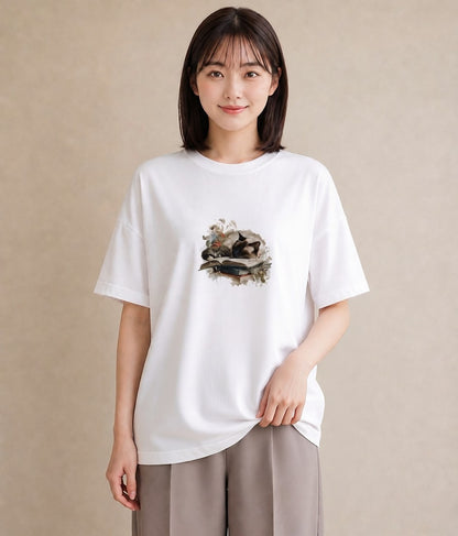 半袖Tシャツ レディース シャム柄 猫 ねこ イラスト モード 女子会 お揃い 白T YMAZO