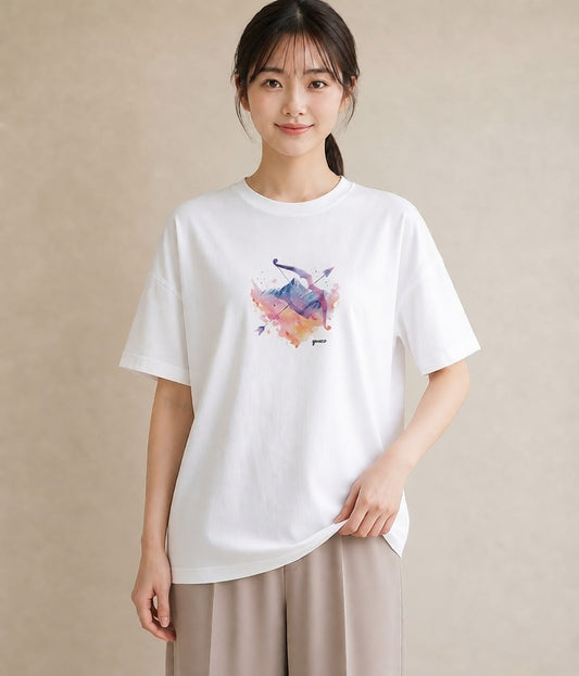 半袖Tシャツ レディース 水瓶座 星空 宇宙 イラスト 休日コーデ カフェ服 クリスマス 白T YMAZO