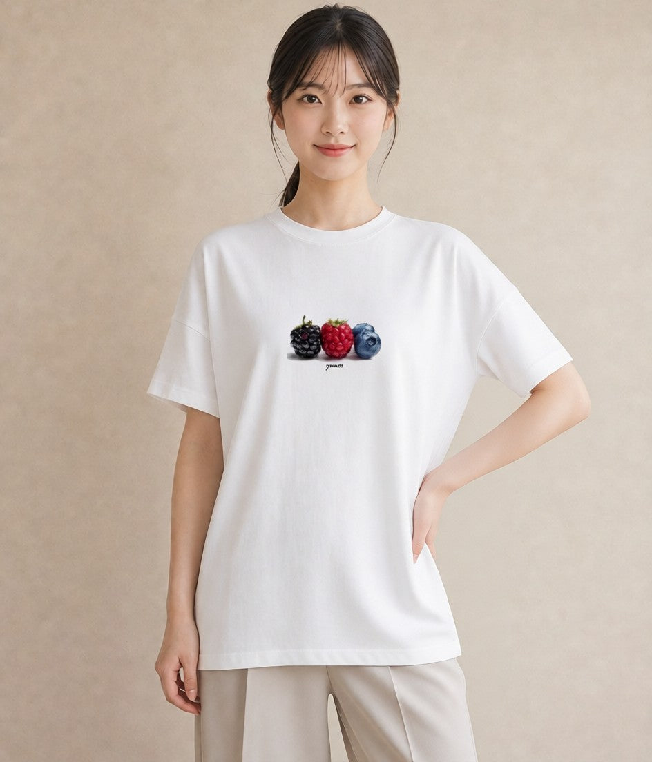 デザインTシャツ レディース 木の実 植物 ボタニカル イラスト 上品 送別ギフト 通勤 白T YMAZO
