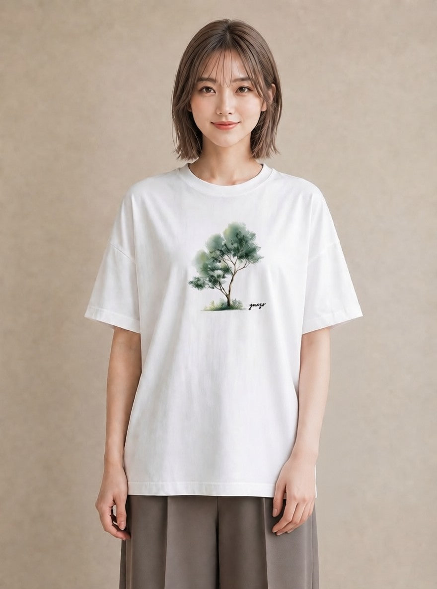 グラフィックTシャツ レディース 青の水彩 風景 ブルー ナチュラル アンティーク イラスト モード 休日 ペアコーデ 白T YMAZO