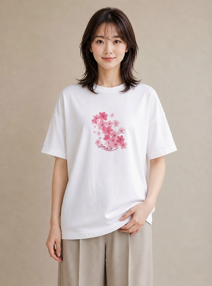 グラフィックTシャツ レディース さくら 桜 サクラ 花 花柄 イラスト 旅行コーデ デイリーウェア 休日 白T