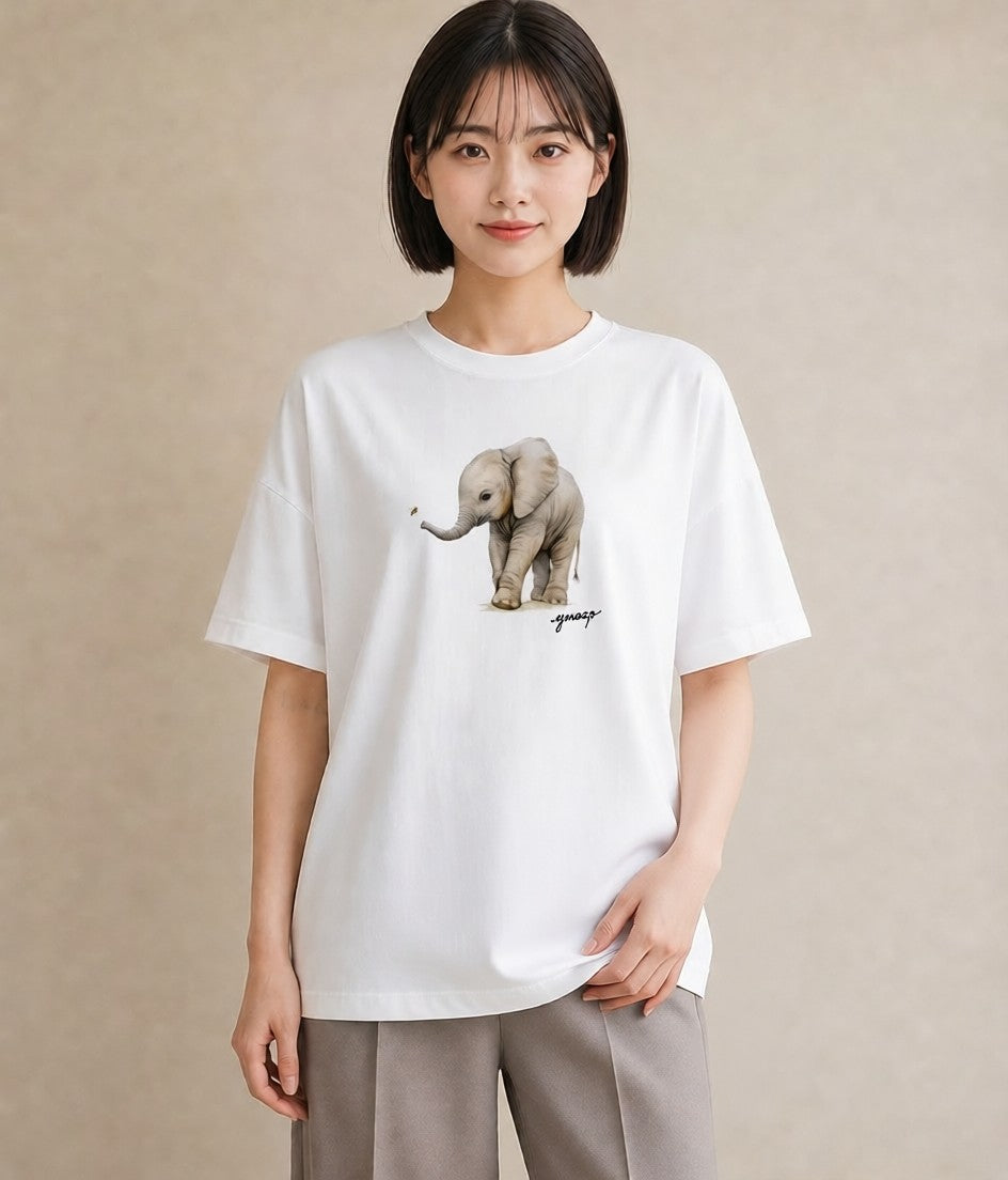 プリントTシャツ レディース ぞう 動物 アニマル イラスト シック 春服 ミセス 白T YMAZO