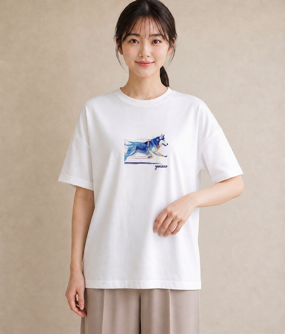 プリントTシャツ レディース シベリアンハスキー 犬 いぬ イラスト ミニマル 親子 20代 白T YMAZO