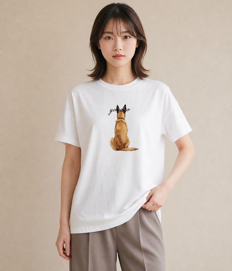 グラフィックTシャツ レディース 老犬 犬 いぬ イラスト 北欧風 20代 カジュアルコーデ 白T YMAZO