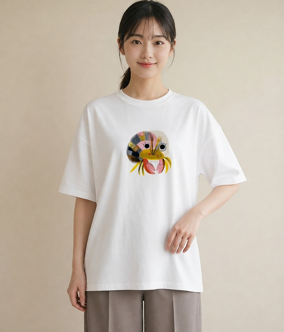 グラフィックTシャツ レディース ヤドカリ 海の生き物 海 イラスト 休日コーデ 女性 旅行用 白T YMAZO