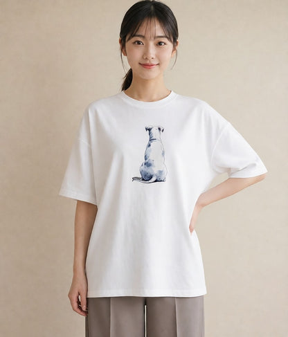 デザインTシャツ レディース わんちゃん 犬 いぬ イラスト ボタニカル カジュアルコーデ 買い物 白T YMAZO