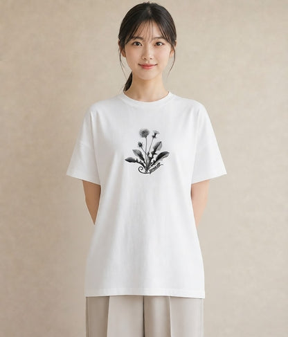 Tシャツ レディース たんぽぽ 花 花柄 イラスト お洒落 カフェ巡り 女子会 白T
