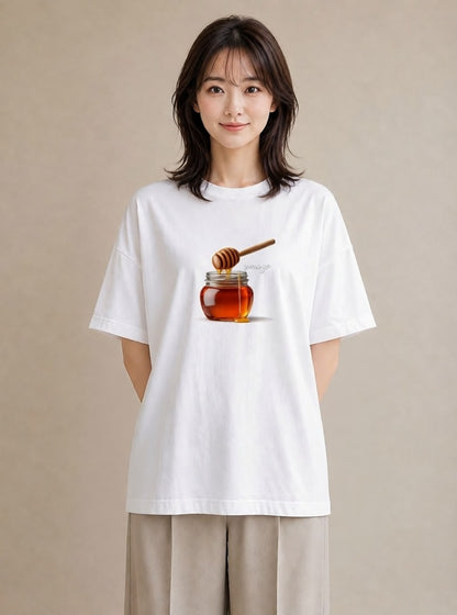 プリントTシャツ レディース はちみつ 食べ物 フード イラスト ユニーク 在宅 公園 白T YMAZO