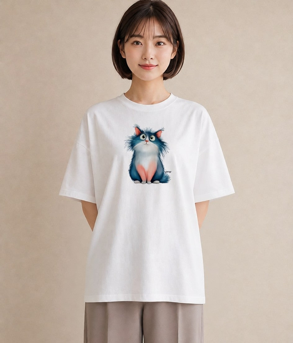 Tシャツ レディース メインクーン 猫 ねこ イラスト ペアコーデ 秋コーデ 白T YMAZO