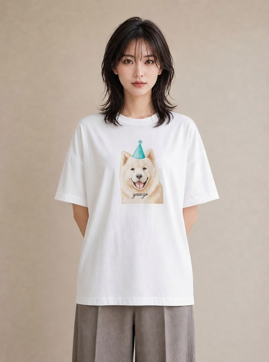 Tシャツ レディース サモエド 犬 いぬ イラスト 旅行コーデ 春服 ミセス 白T YMAZO