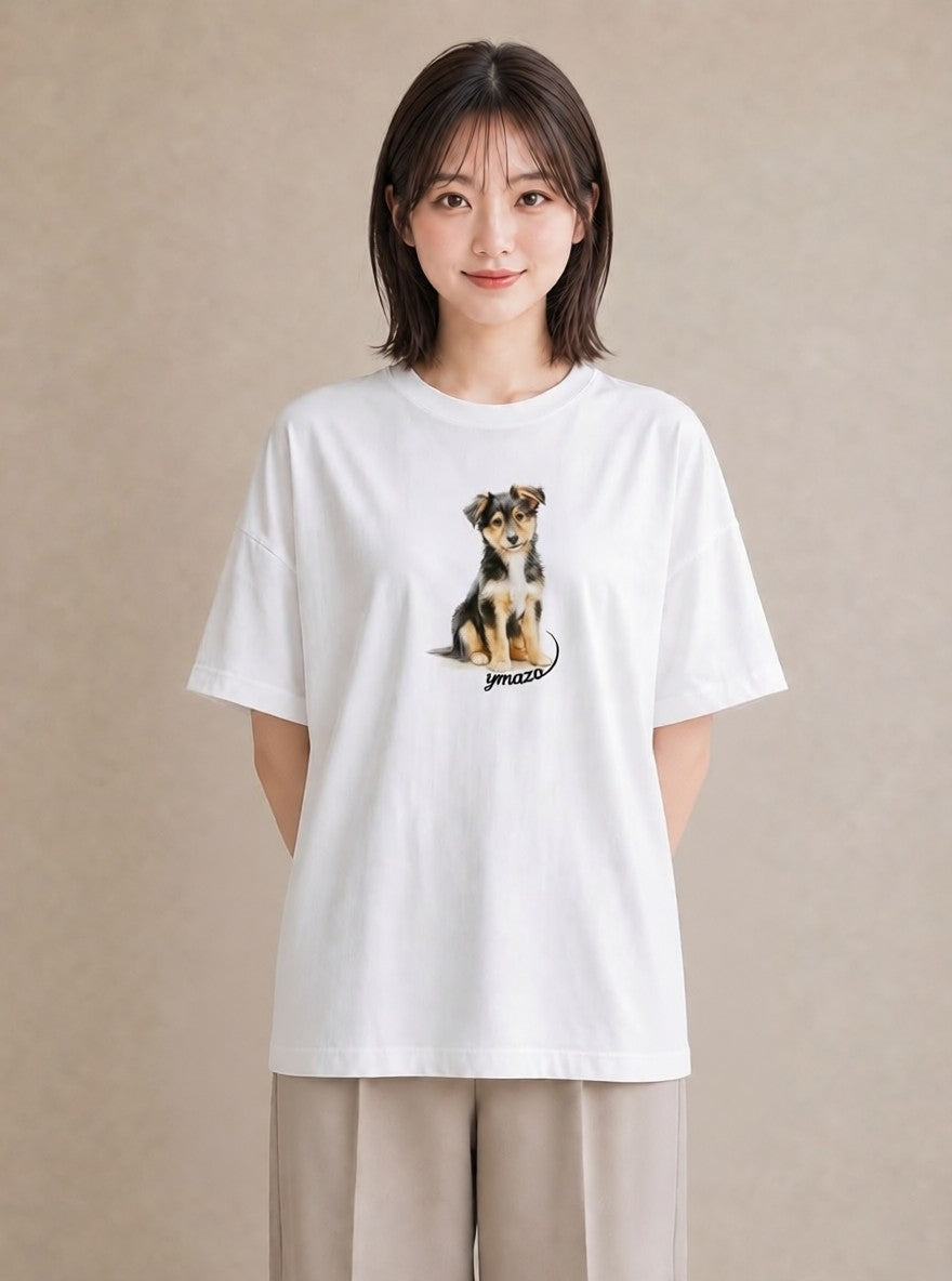 半袖Tシャツ レディース 犬好き 犬 いぬ イラスト ラフ 旅行用 海 白T YMAZO