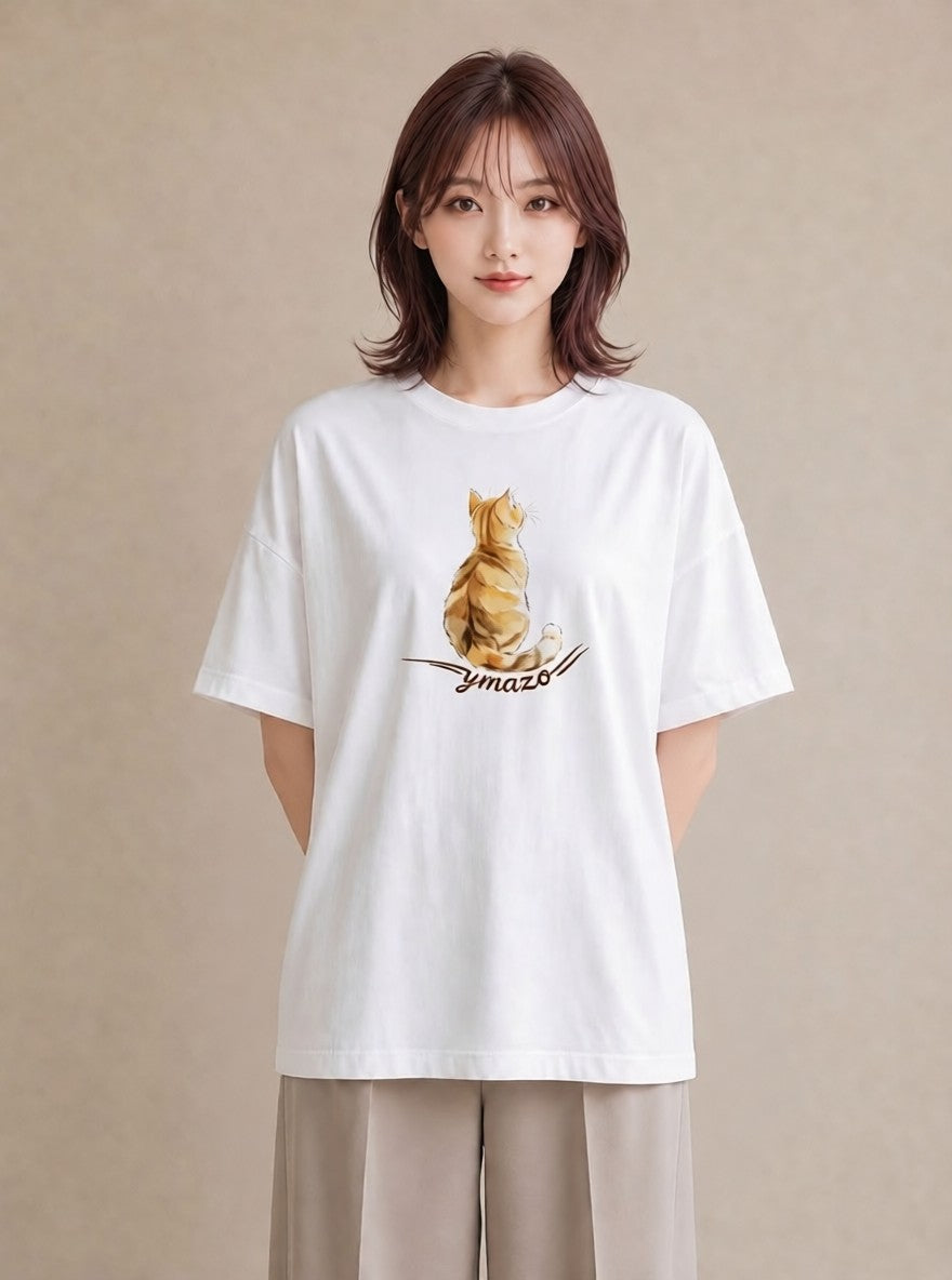 プリントTシャツ レディース 三毛猫 みけねこ 三毛 猫 ねこ イラスト ゆるコーデ ラフ レイヤード 白T YMAZO