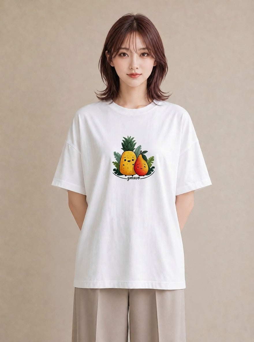 デザインTシャツ レディース パイナップル 食べ物 フード イラスト ガーリー 母の日 ビーチ 白T YMAZO