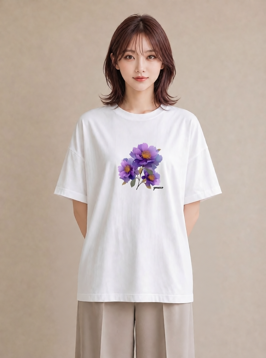 デザインTシャツ レディース コスモス 秋桜 花 花柄 イラスト 旅行コーデ お揃い 親子 白T