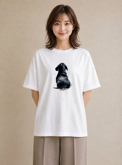 グラフィックTシャツ レディース ミニチュアダックスフンド 犬 いぬ イラスト ガーリー 海 カフェ巡り 白T YMAZO