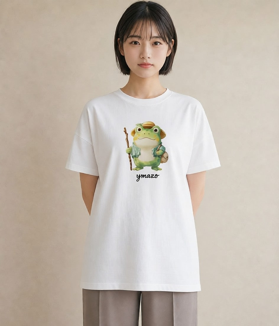 半袖Tシャツ レディース アマガエル ペット 動物 イラスト きれいめ ルームウェア ギフト 白T YMAZO