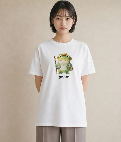 半袖Tシャツ レディース アマガエル ペット 動物 イラスト きれいめ ルームウェア ギフト 白T YMAZO