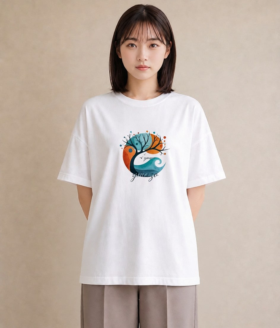 プリントTシャツ レディース 青の水彩 風景 ブルー ナチュラル アンティーク イラスト 線画 姉妹 送別ギフト 白T YMAZO