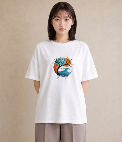 プリントTシャツ レディース 青の水彩 風景 ブルー ナチュラル アンティーク イラスト 線画 姉妹 送別ギフト 白T YMAZO