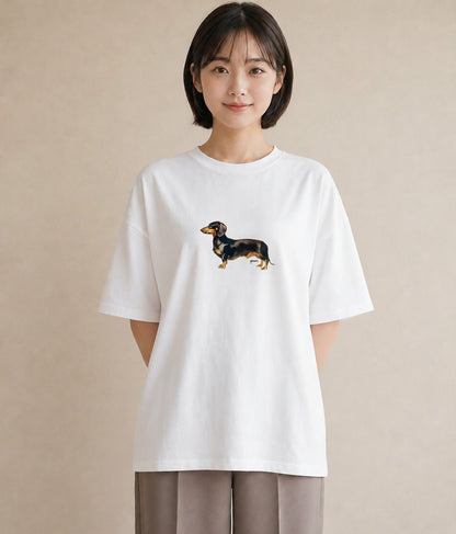 半袖Tシャツ レディース ミニチュアダックスフンド 犬 いぬ イラスト モード ルームウェア ギフト 白T YMAZO