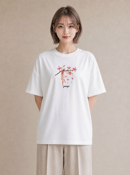 グラフィックTシャツ レディース さくら 桜 サクラ 花 花柄 イラスト きれいめカジュアル 帰省 ラフ 白T