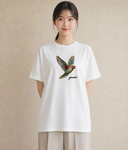 グラフィックTシャツ レディース インコ ペット 動物 イラスト きれいめカジュアル 社会人 女性 白T YMAZO