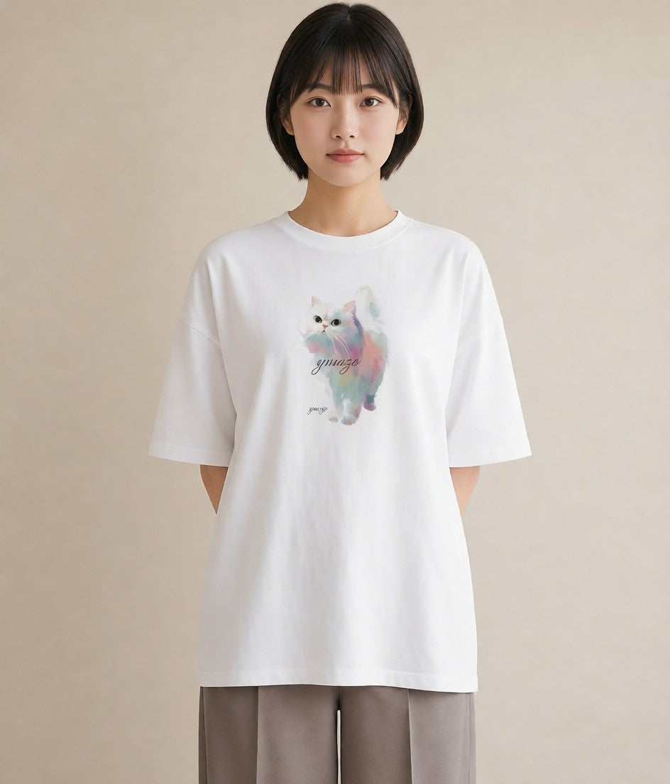 グラフィックTシャツ レディース 猫の手 猫 ねこ イラスト 個性的 ルームウェア ギフト 白T YMAZO