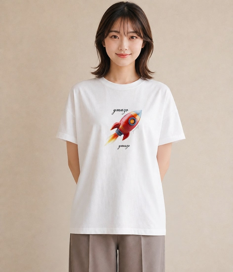 Tシャツ レディース ロケット 星空 宇宙 イラスト シック 公園 ママ 白T YMAZO