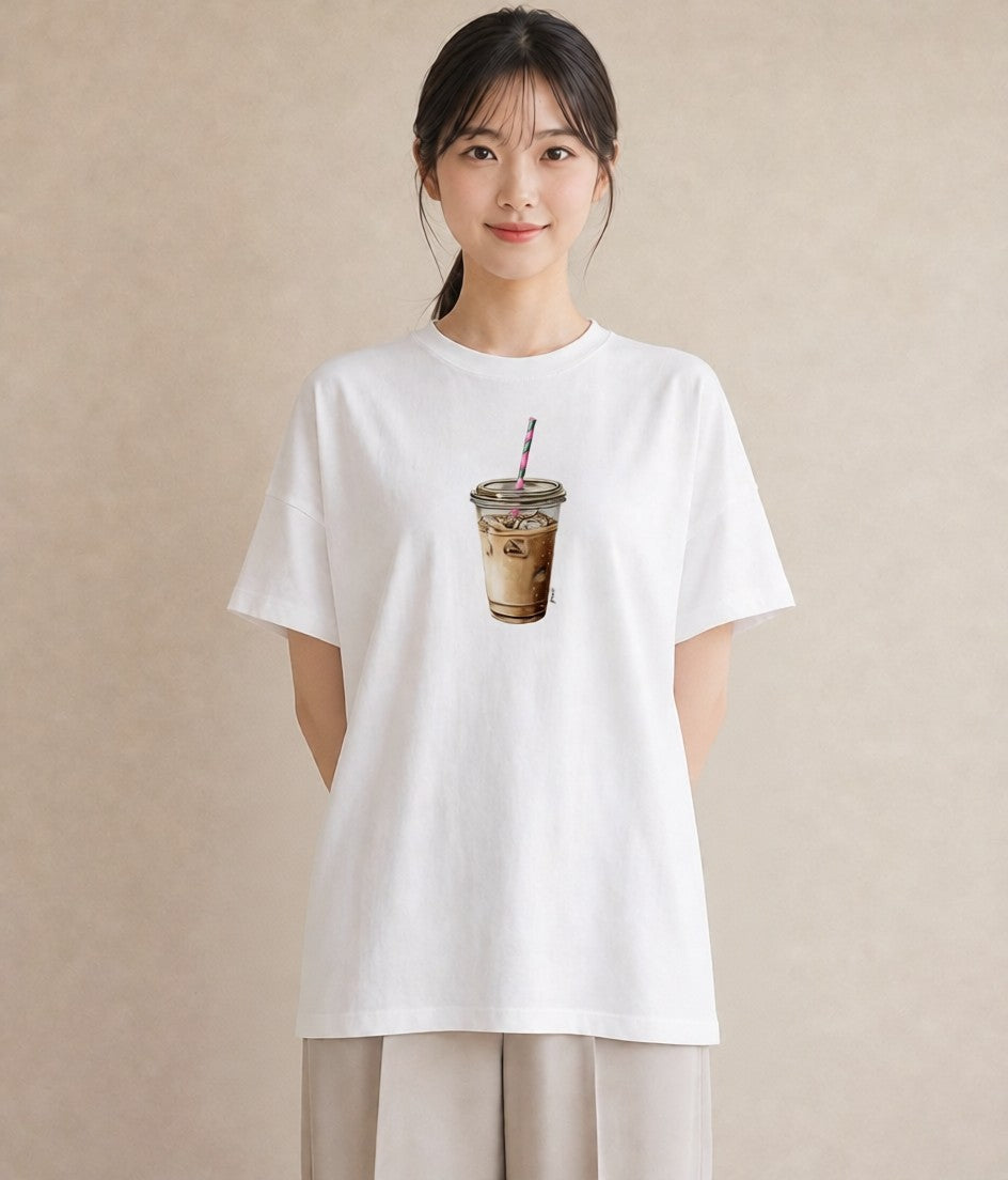 デザインTシャツ レディース コーヒー 珈琲 カフェ 食べ物 フード イラスト お洒落 デイリーウェア 休日 白T YMAZO