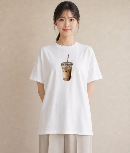 デザインTシャツ レディース コーヒー 珈琲 カフェ 食べ物 フード イラスト お洒落 デイリーウェア 休日 白T YMAZO