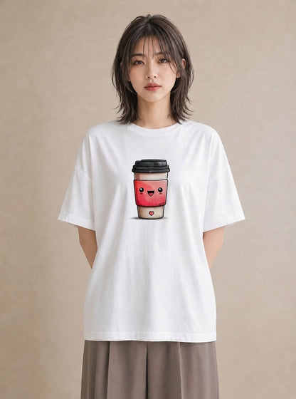 デザインTシャツ レディース カフェラテ 食べ物 フード イラスト 水彩風 親子 20代 白T YMAZO