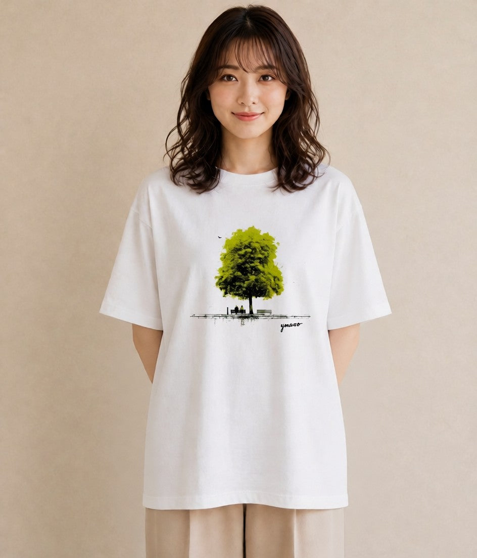 Tシャツ レディース 雨上がりのベンチ ベンチ ナチュラル アンティーク イラスト 旅行コーデ 女性 旅行用 白T YMAZO