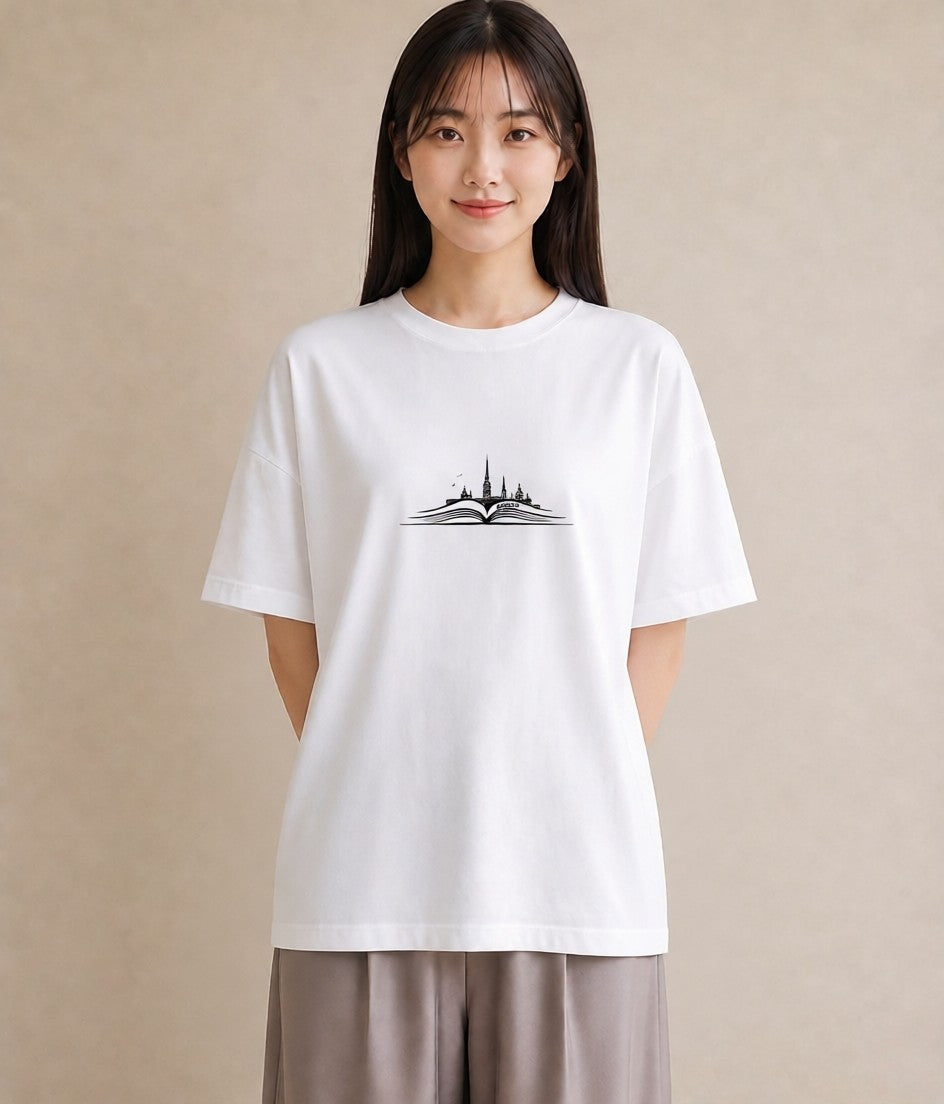 グラフィックTシャツ レディース 本 読書 ブック イラスト 普段使い カフェ巡り 女子会 白T YMAZO