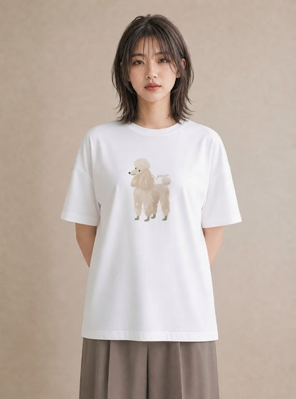 グラフィックTシャツ レディース トイプードル プードル 犬 いぬ イラスト 可愛い 春服 ミセス 白T YMAZO