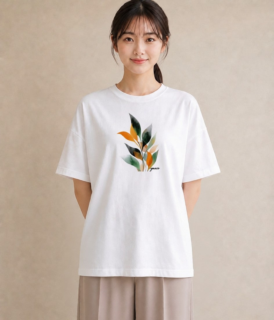 半袖Tシャツ レディース ボタニカル 植物 イラスト カジュアル 旅行 母娘コーデ 白T YMAZO