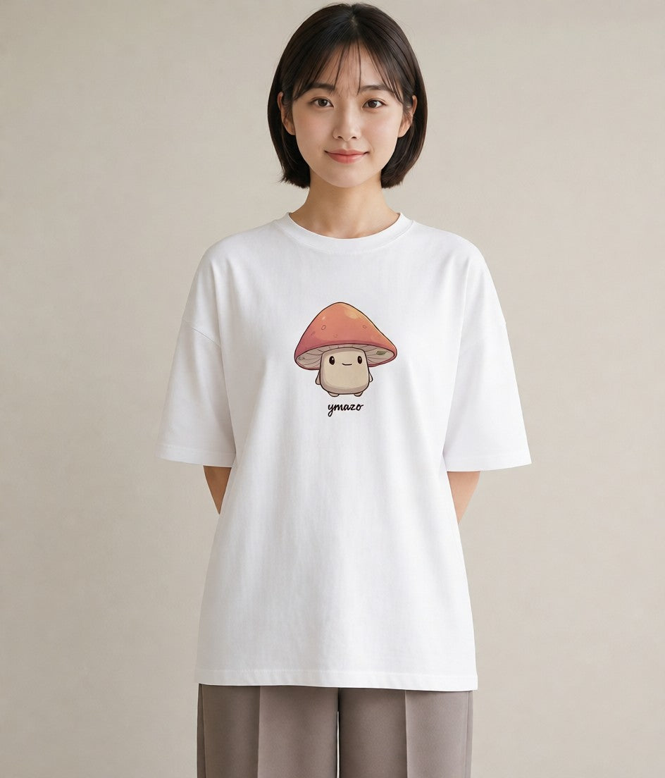 デザインTシャツ レディース きのこ 植物 ボタニカル イラスト 公園 ママ 白T YMAZO