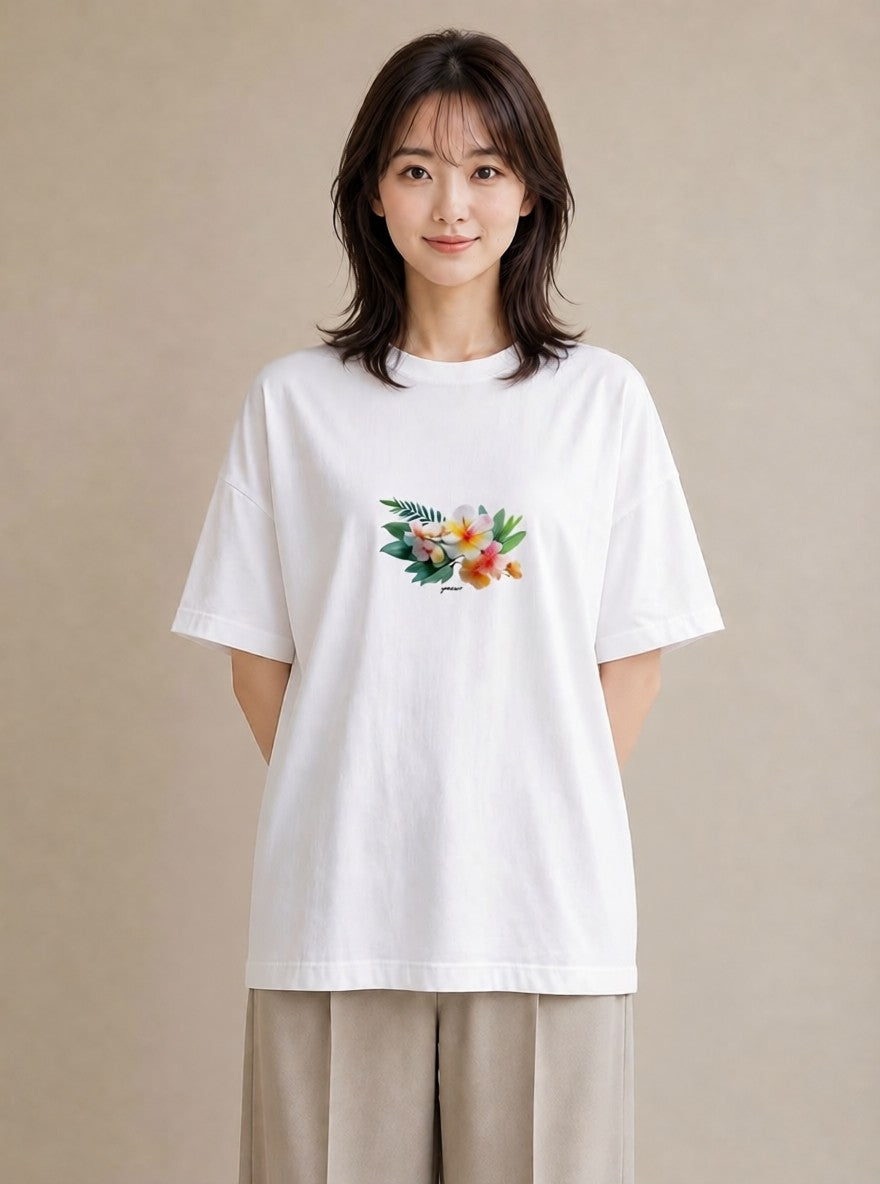 Tシャツ レディース ゆり 百合 花 花柄 イラスト 北欧風 旅行用 海 白T YMAZO