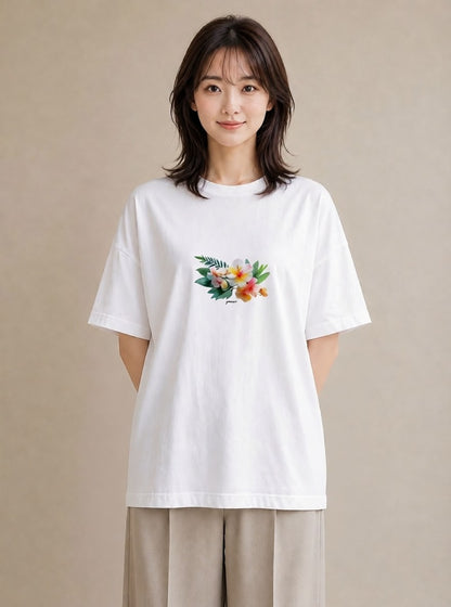 Tシャツ レディース ゆり 百合 花 花柄 イラスト 北欧風 旅行用 海 白T YMAZO