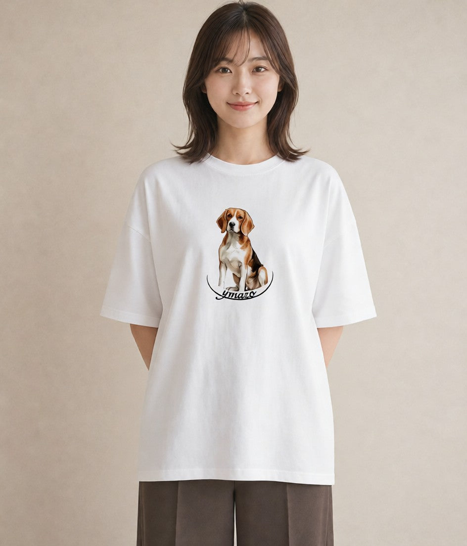 プリントTシャツ レディース ビーグル 犬 いぬ イラスト 休日コーデ 女子会 お揃い 白T YMAZO