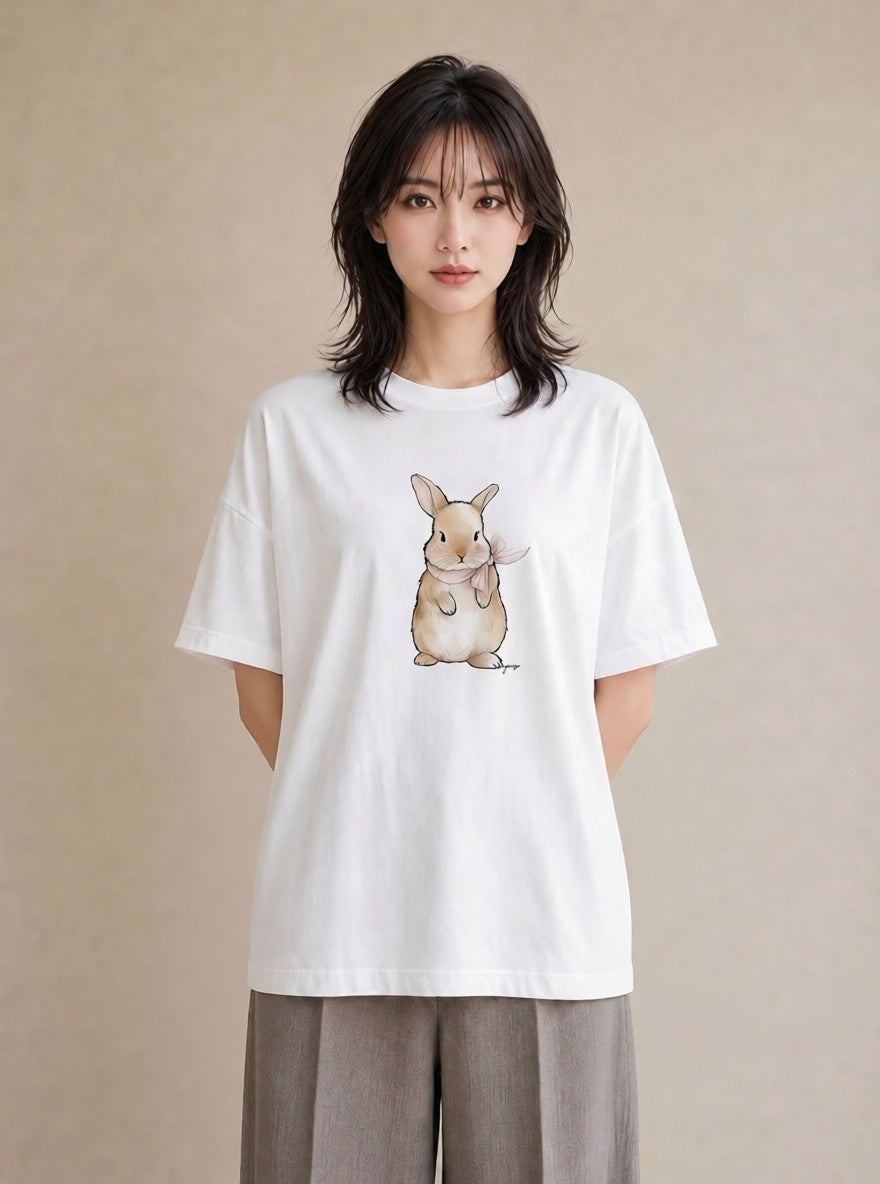 Tシャツ レディース ネザーランドドワーフ ペット 動物 イラスト 抜け感 送別ギフト 通勤 白T YMAZO