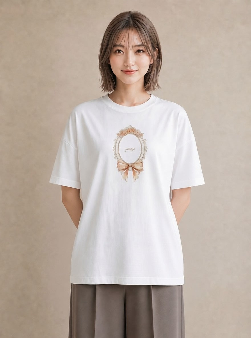 Tシャツ レディース レースハンカチ レース ハンカチ ナチュラル アンティーク イラスト 抜け感 送別ギフト 通勤 白T YMAZO