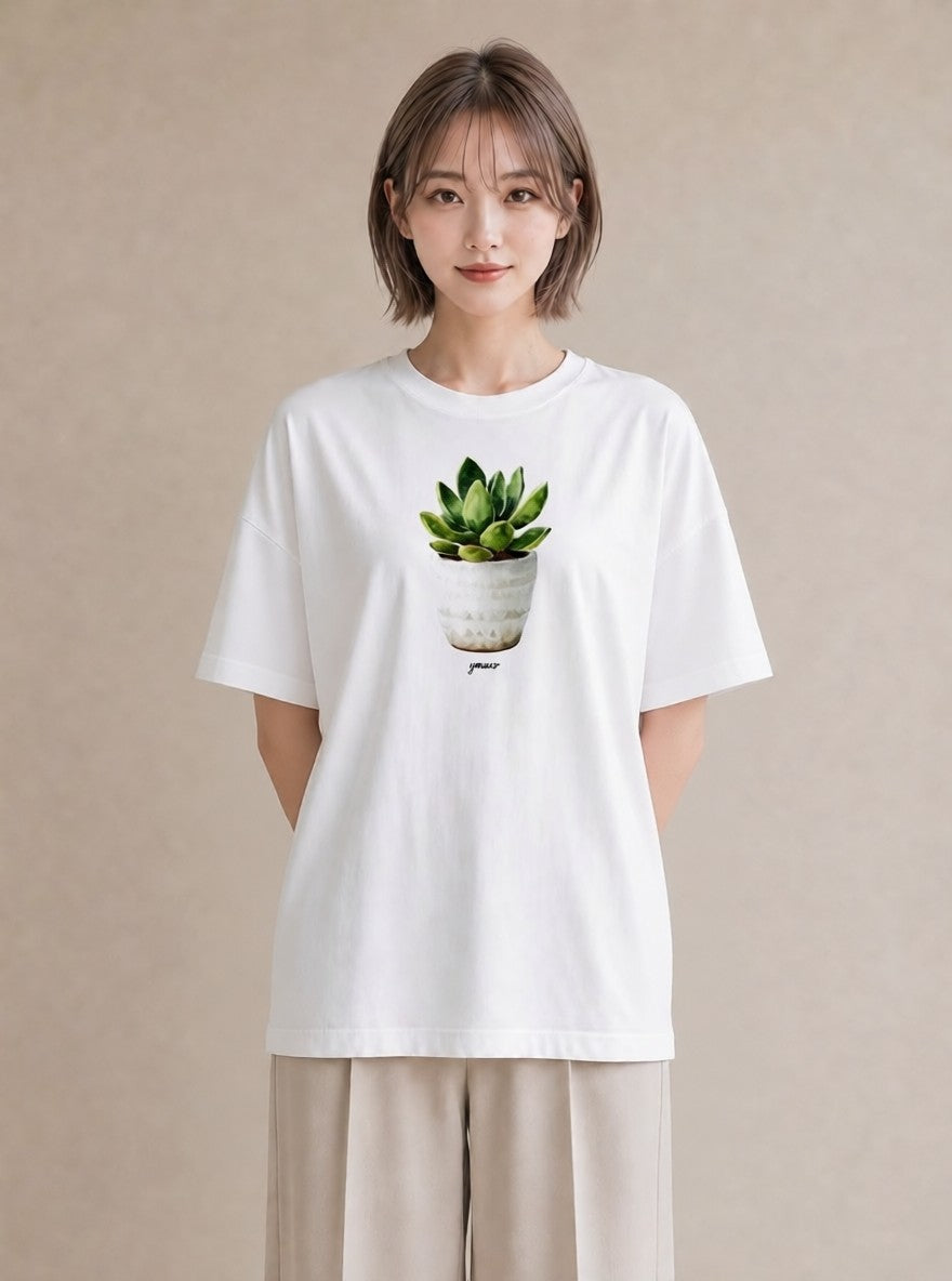 デザインTシャツ レディース 多肉植物 植物 ボタニカル イラスト 水彩風 秋コーデ おしゃれギフト 白T YMAZO