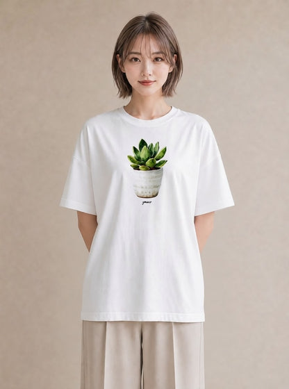 デザインTシャツ レディース 多肉植物 植物 ボタニカル イラスト 水彩風 秋コーデ おしゃれギフト 白T YMAZO